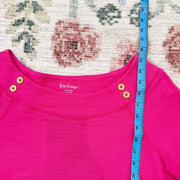 Lilly Pulitzer Pink Dress Womens Medium Tunic Boat Neck Gold Button Southern NWT - Picture 6 of 8